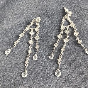 Chic Silver Crystal Drop Earrings